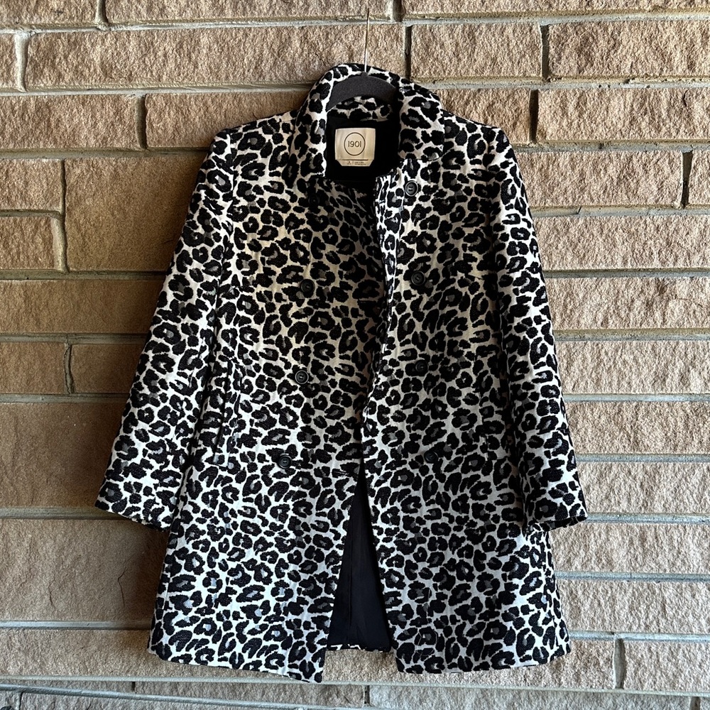 1901 (Nordstrom) Black & White Leopard Print Pea Coat – Size 4P